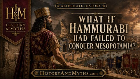King Hammurabi overlooking ancient Babylon in an alternate-history scenario where he fails to conquer Mesopotamia