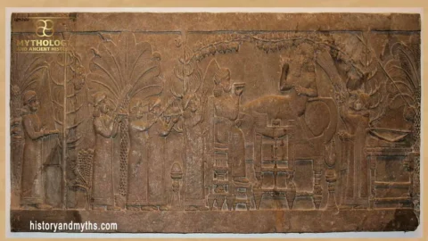 Ashurbanipal banquet scene, Neo-Assyrian relief