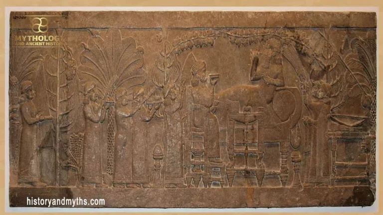 Ashurbanipal banquet scene, Neo-Assyrian relief