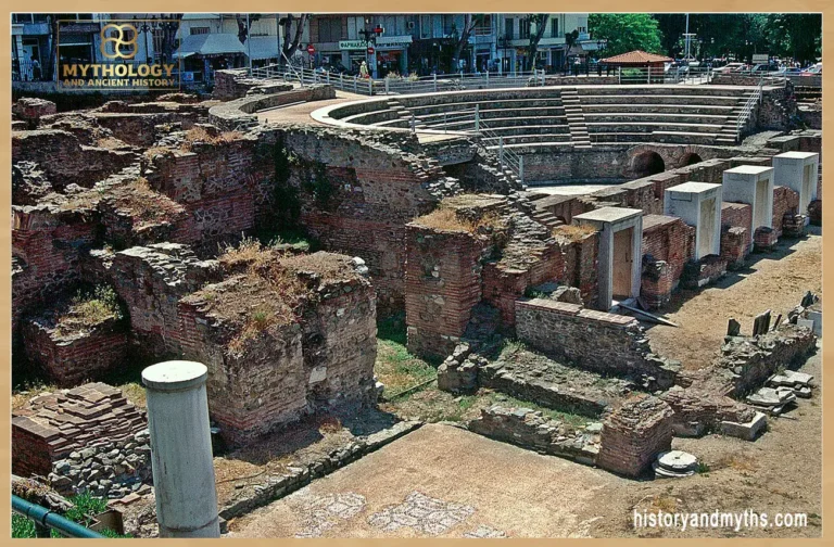 Ruins of the ancient agora in Thessaloniki, showing the commercial spaces where merchants and shopkeepers operated in the Greek urban world