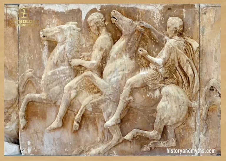 Parthenon frieze procession detail, Acropolis Museum, Athens (W X.18–19, Acr. 20.024)