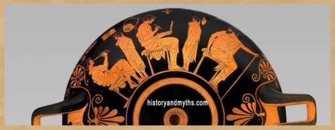 School scene (music and literacy instruction), Attic red-figure cup attributed to Douris, ca. 480 BCE