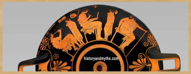 School scene (music and literacy instruction), Attic red-figure cup attributed to Douris, ca. 480 BCE