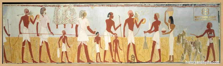 Upper section detail from “Harvest Scenes, Tomb of Menna (TT 69)” showing land measurement and boundary assessment associated with agricultural property