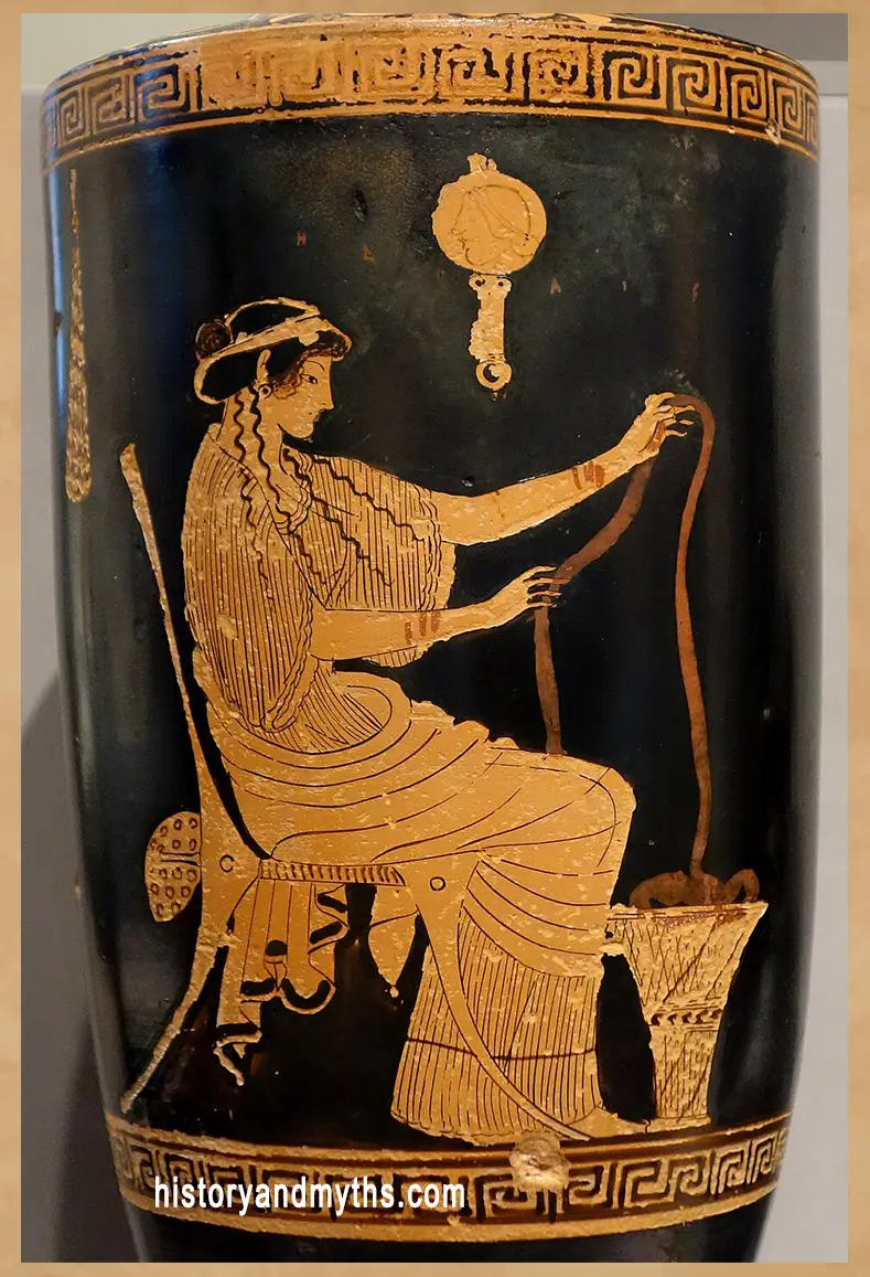Woman working wool, Attic red-figure lekythos (modified)