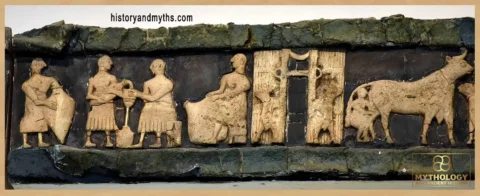 Sumerian milking and dairy production scene, Early Dynastic period (c. 2800–2600 BCE)