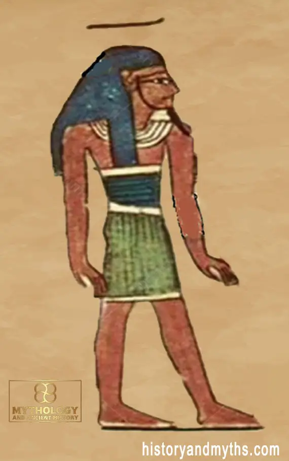 Hu, the personification of breath and speech with a tongue symbol above his head