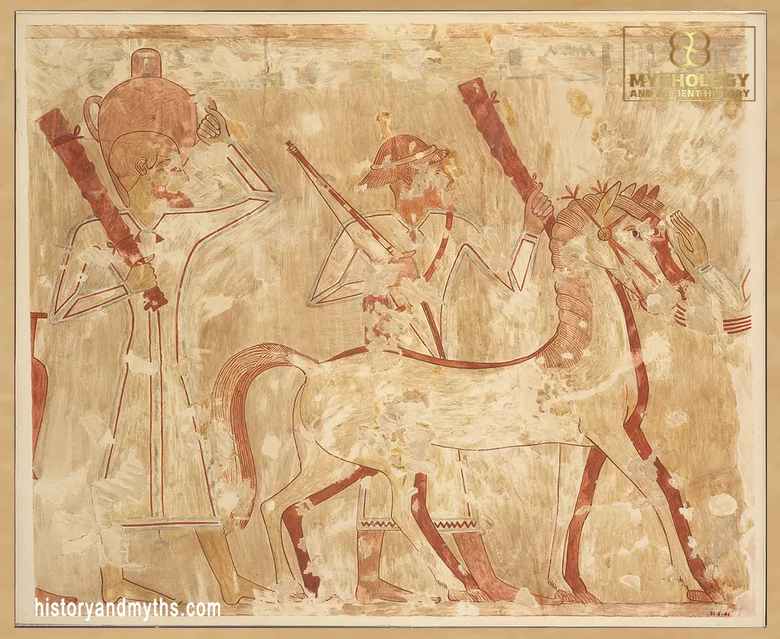 This facsimile shows Syrians bringing horses in the tomb of Rekhmire (TT100)