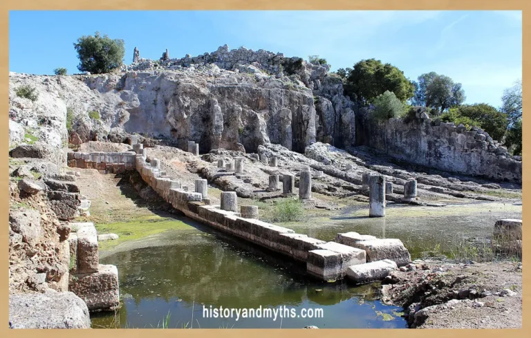 Ancient harbor and shipyard remains at Oiniades, Greece