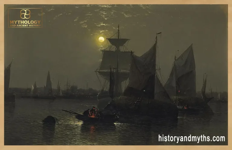 Abraham_Hulk,_Snr_-_Sailing_vessels_in_a_moonlit_harbor_with_fishermen_and_their_boats_in_the_foreground
