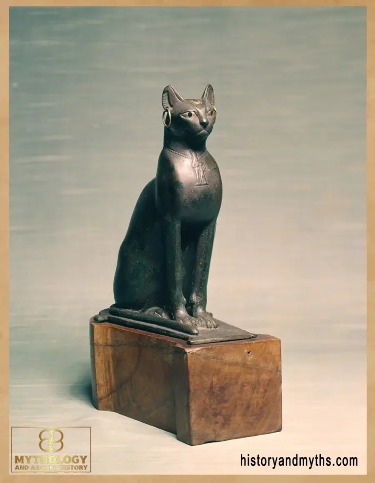 Seated cat statue symbolizing protection