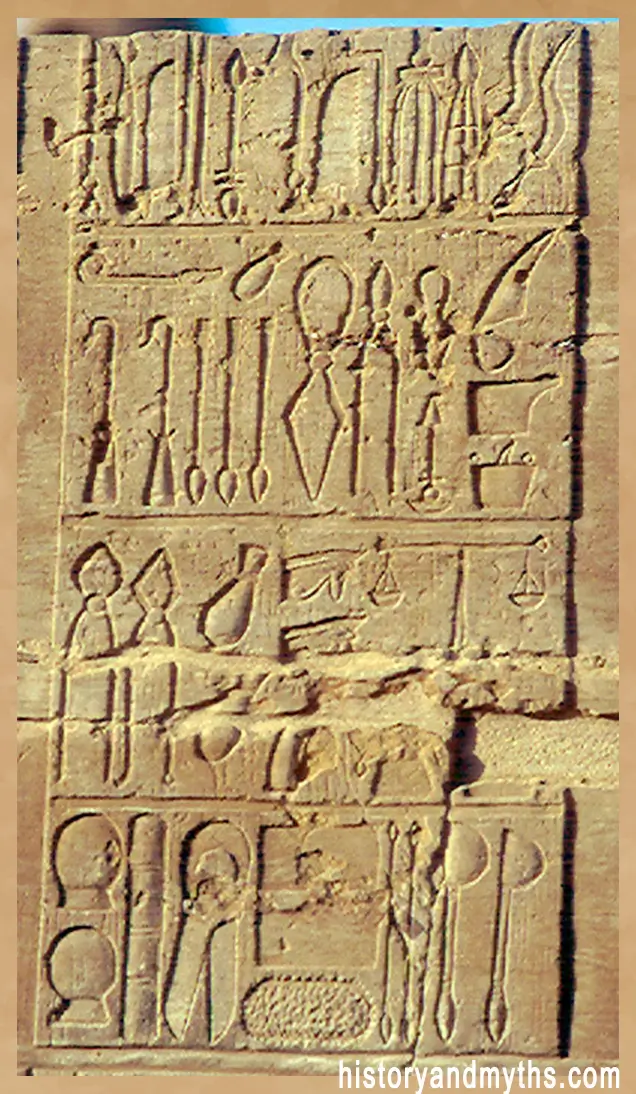 Inscription depicting ancient Egyptian medical instruments