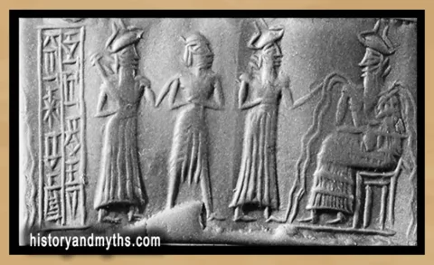 Marduk, his spouse Sarpanit & the scribe Nabu & Enki