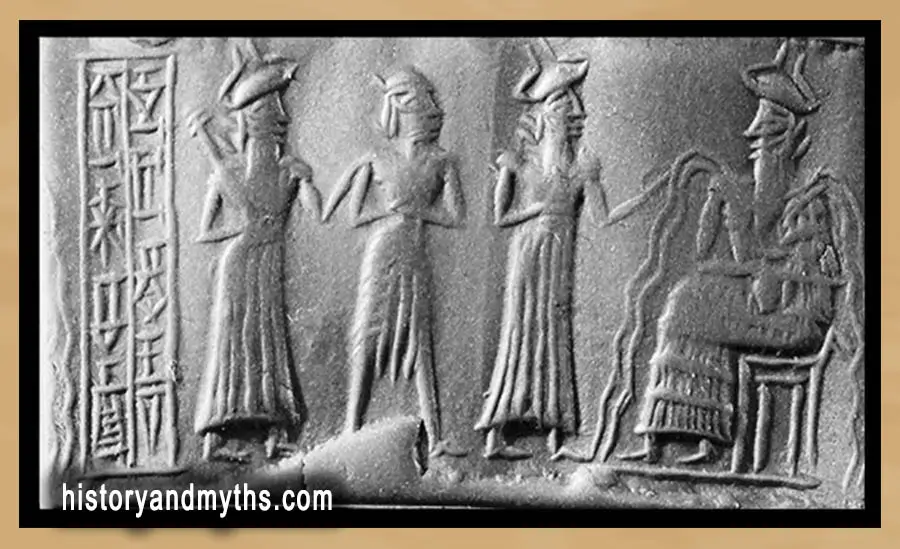 Marduk, his spouse Sarpanit & the scribe Nabu & Enki