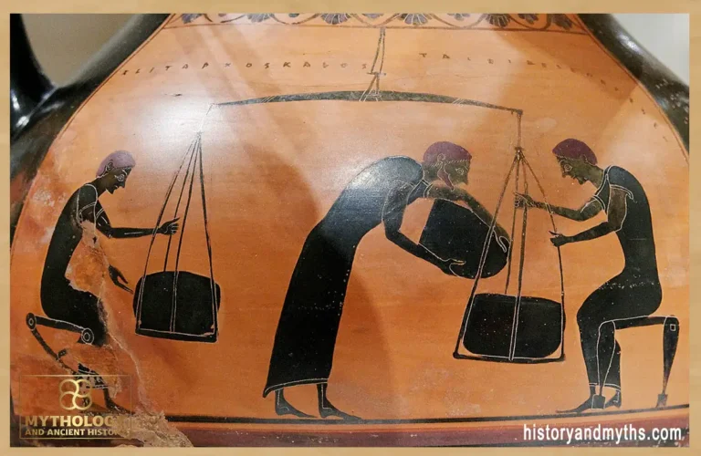 Men weighing merchandise, Attic black-figure amphora, ca. 540–530 BC — Artist: Taleides (potter), Taleides Painter