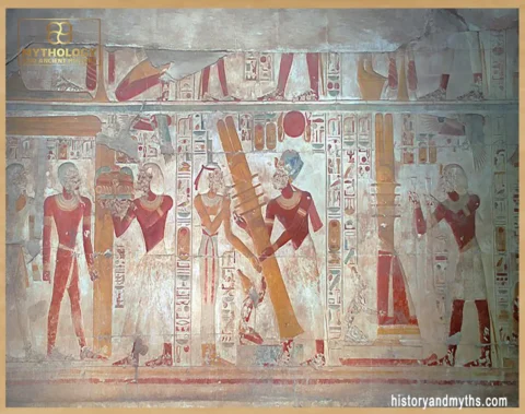 Raising the Djed pillar ritual, Osiris Hall, Temple of Seti I at Abydos