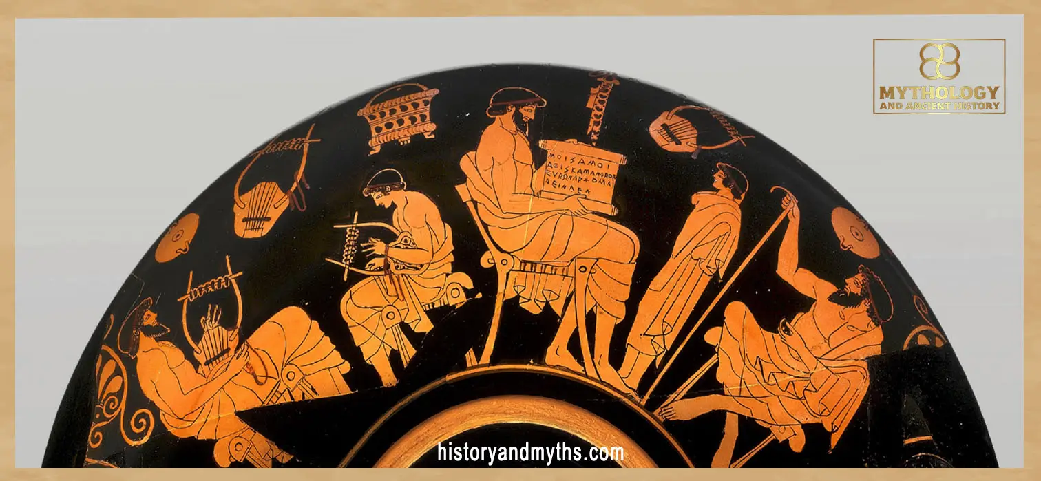 School scene from the Douris Cup showing teaching and student instruction in Classical Athens, reflecting oral learning and memory