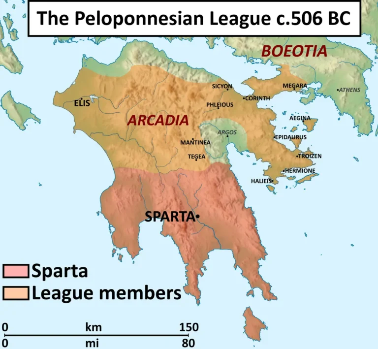 Map of the early members of the Peloponnesian League, c. 506 BCE, by T8612