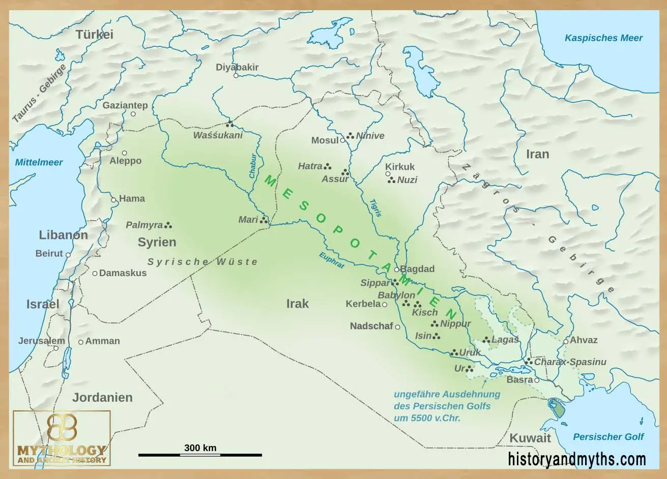 Map of Mesopotamia showing the region of ancient Mesopotamian cities
