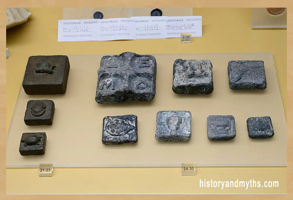 Official bronze weights (c. 500 BC) and commercial lead weights (5th–2nd century BC)
