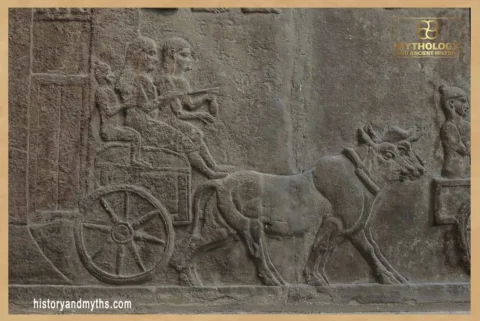 Bulls pulling a cart, relief, British Museum, London