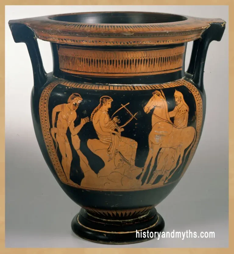 Orpheus among the Thracians, Attic red-figure column krater attributed to the Painter of Tarquinia 707