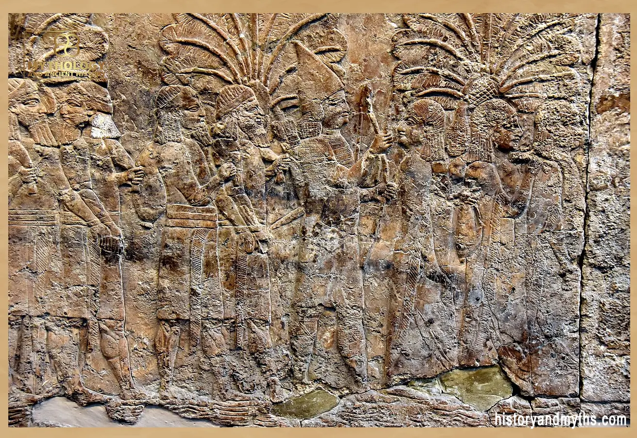 Assyrian military campaign against the Chaldeans, soldiers escorting prisoners (700–699 BCE)