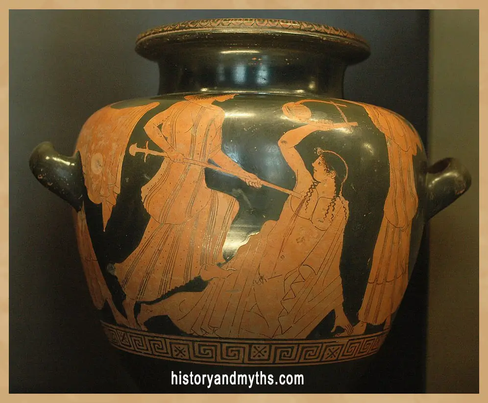 The death of Orpheus, Attic red-figure stamnos attributed to Hermonax, c. 470 BC, Louvre Museum (G 416)