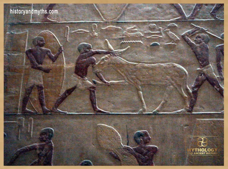 Relief detail from the Mastaba of Ti, Saqqara — depicting a mule refusing to move, illustrating the realities of animal labor, control, and resistance in daily Egyptian work life.