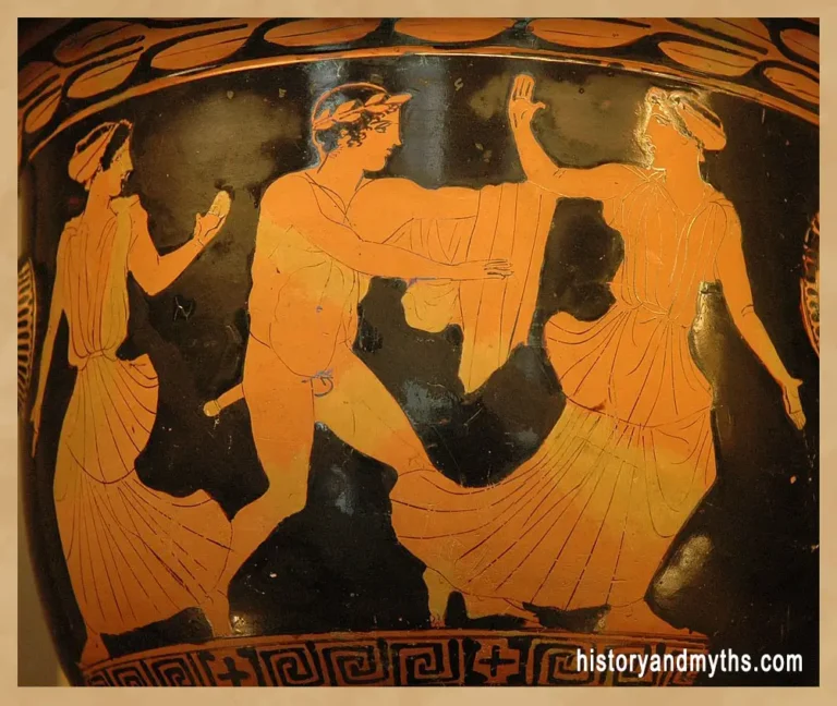 Theseus pursuing a woman, probably Helen, Attic red-figure bell-krater attributed to the Komaris Painter, c. 440–430 BC