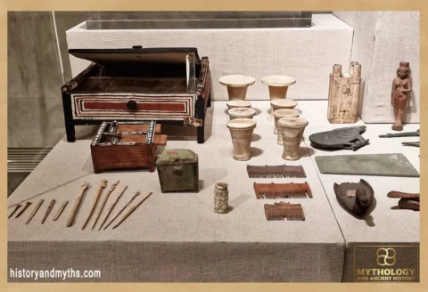 Ancient Egyptian cosmetics displayed at the National Museum of Egyptian Civilization, Cairo