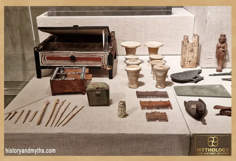 Ancient Egyptian cosmetics displayed at the National Museum of Egyptian Civilization, Cairo