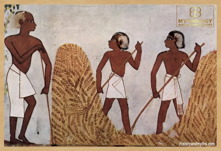 Wall painting showing workers on a threshing floor