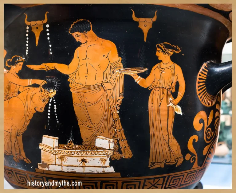 Heracles sacrificing a bull, Apulian red-figure bell-krater, ca. 370–350 BCE