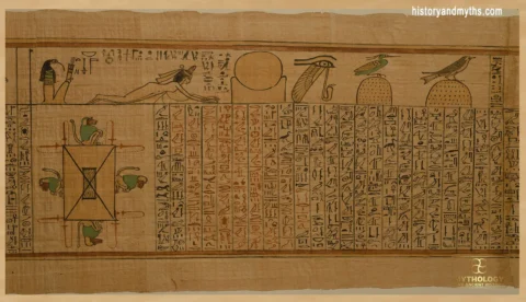Spell 126 from the Book of the Dead showing the Lake of Fire guarded by four baboons.