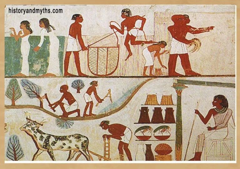 Agricultural scene from the Tomb of Nakht (18th Dynasty, Thebes), showing family life and children at work