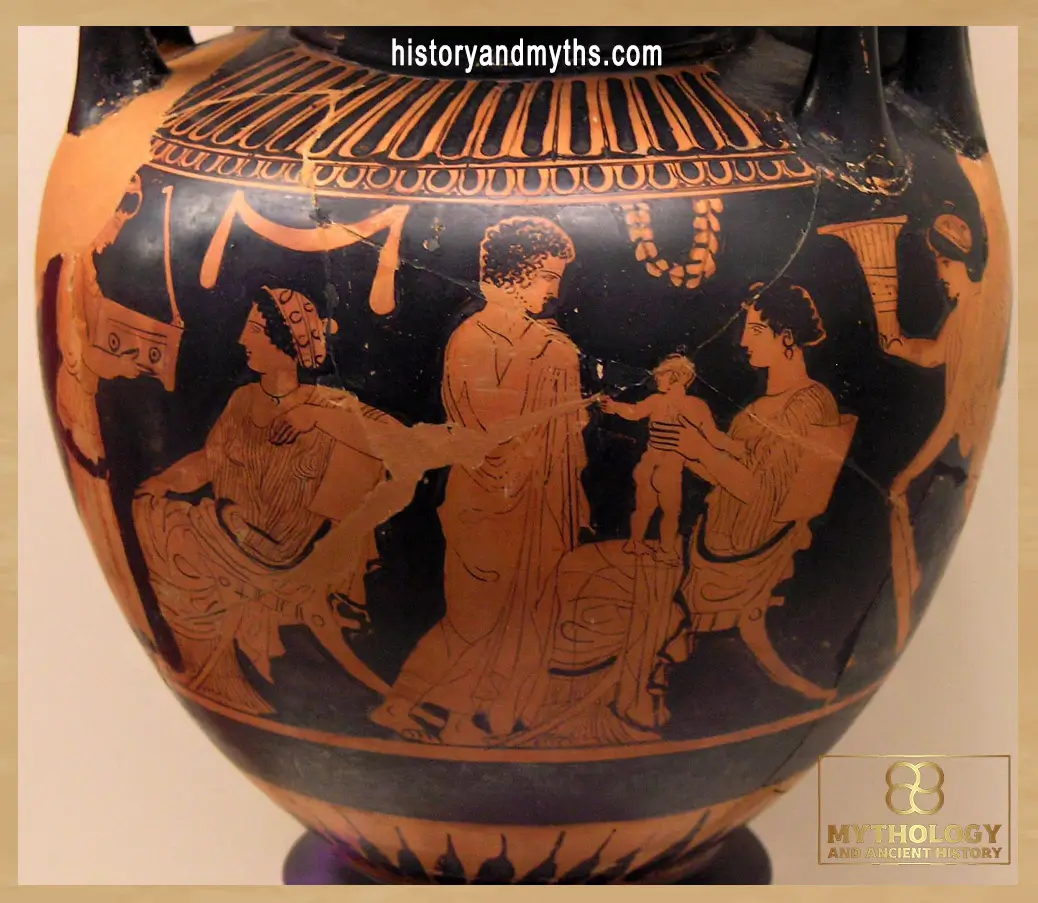 Familial scene in the gynaeceum on an Attic red-figure lebes gamikos (c. 430 BC)