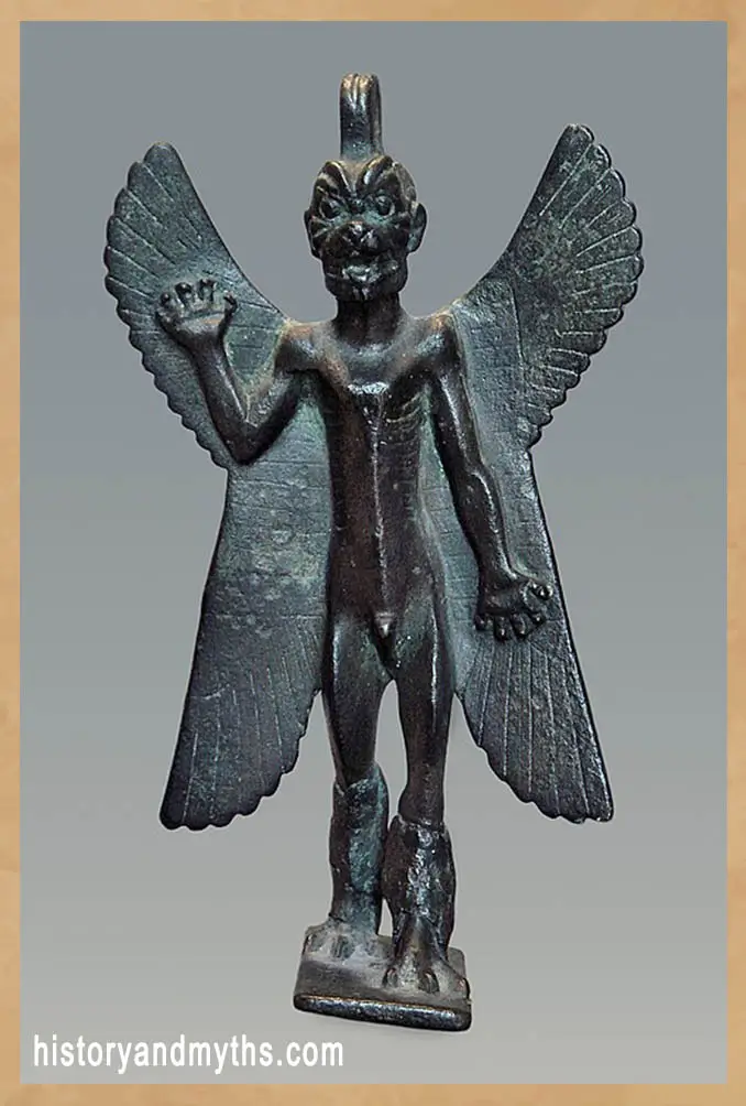 Bronze figure of Pazuzu, a Mesopotamian protective demon whose image was widely used on amulets to ward off harmful supernatural forces, First Millennium BCE.