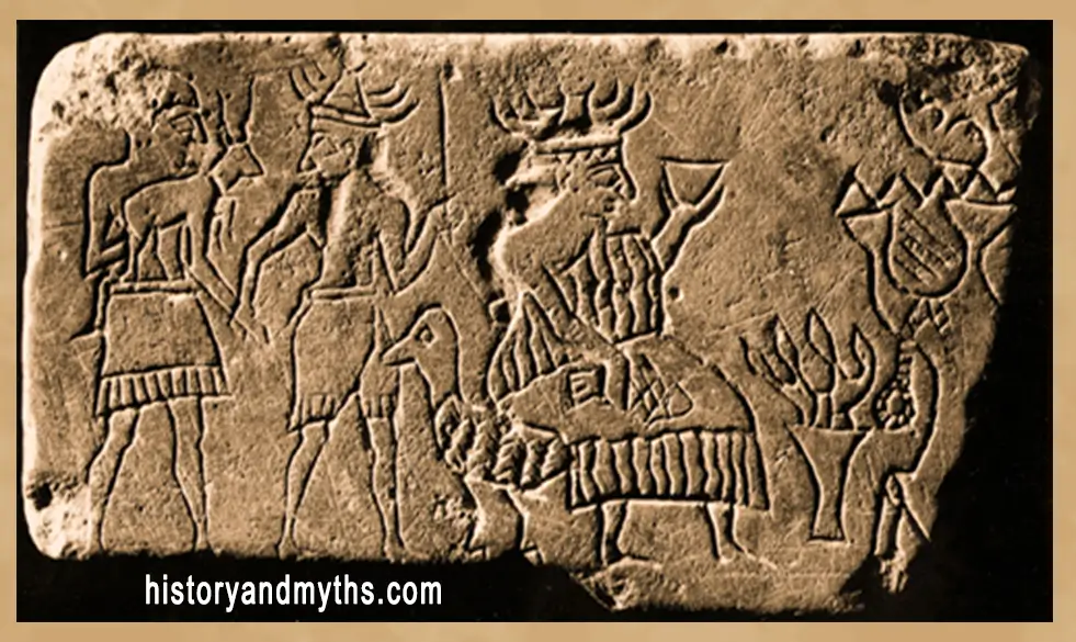 High priest presenting offerings before the goddess Ninhursag.