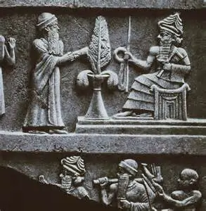 King-Ur-Nammu-Nannar-bottom-Nannar-leads-Ur-Nammu-to-repair-ziggurat
