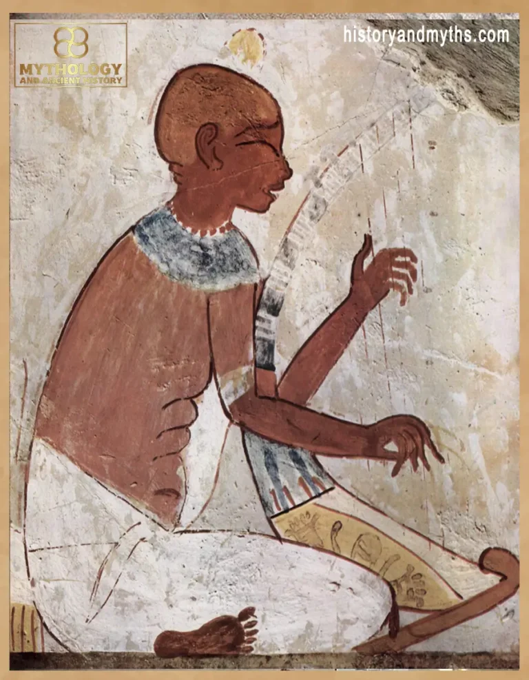 Wall mural depicting a blind musician playing a harp, from the tomb of the scribe Nakht