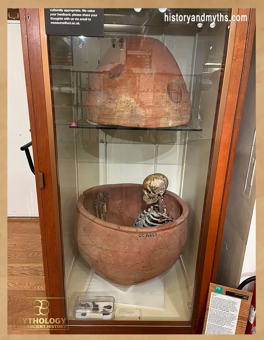 Simple pot burial illustrating non-elite funerary practice (Badarian culture, Petrie Museum)