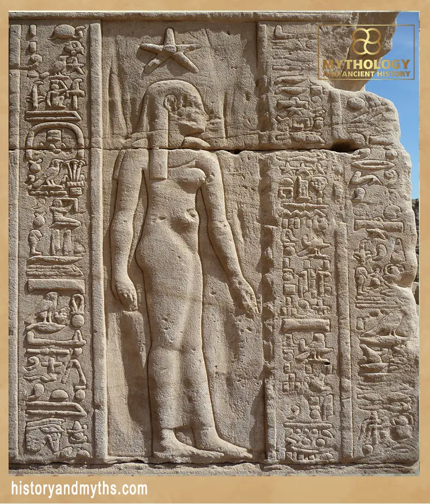 Relief of the star-goddess Sopdet on the outer wall of the Temple of Hathor, Dendera, Egypt