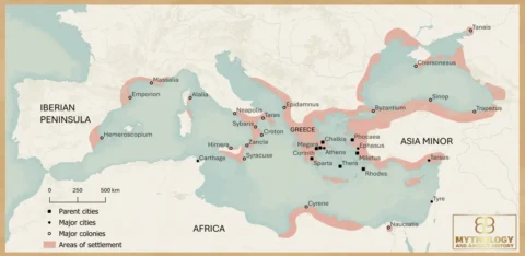 Map of Greek colonies across the Mediterranean and Black Sea (8th–6th centuries BCE)