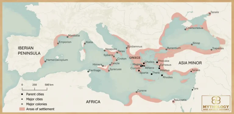 Map of Greek colonies across the Mediterranean and Black Sea (8th–6th centuries BCE)