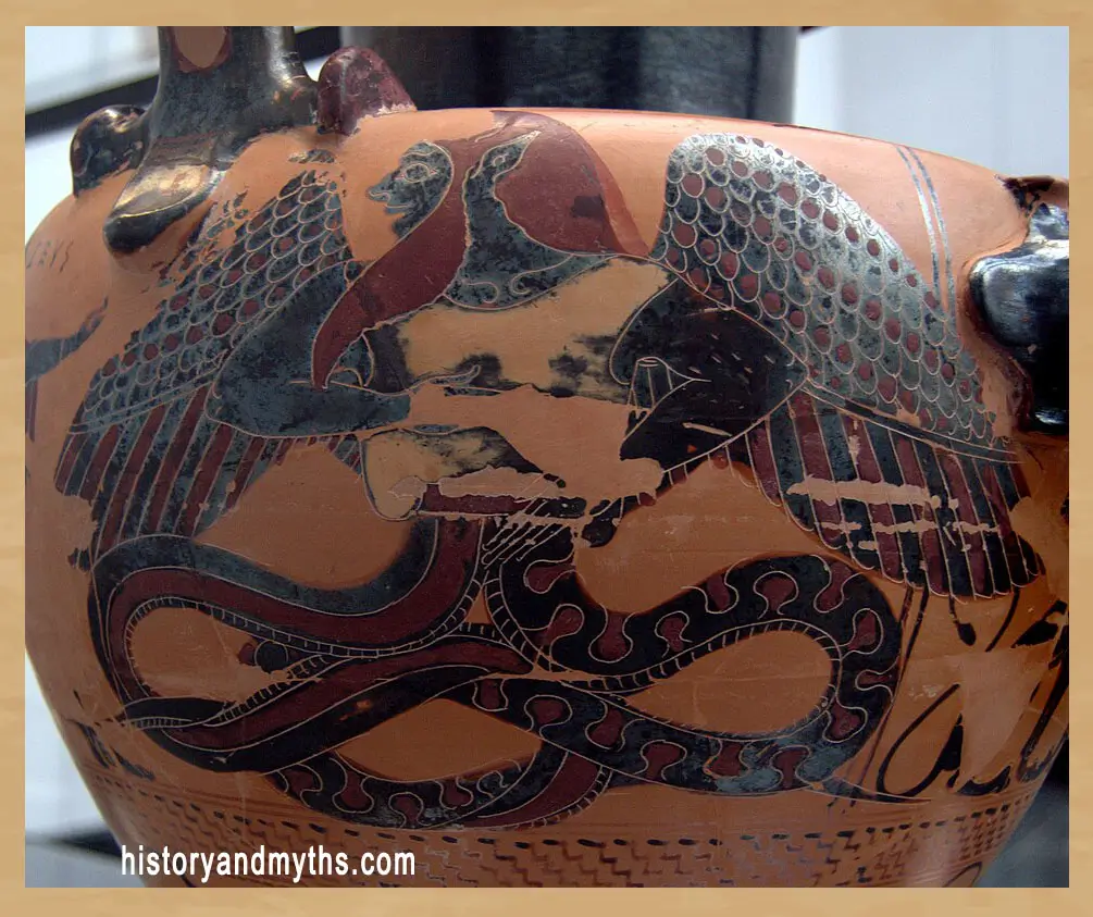Typhon, detail from an Attic black-figure hydria, c. 540–530 BCE