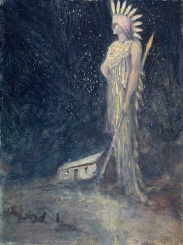 George William Russell (Æ), A Spirit or Sidhe in a Landscape, National Gallery of Ireland, CC BY 4.0, via Wikimedia Commons
