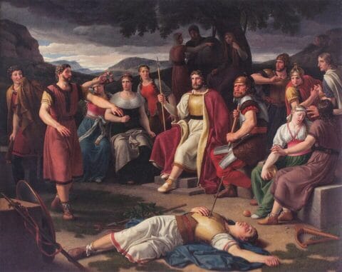 The Death of Balder by Christoffer Wilhelm Eckersberg, 1817. Public domain, via Wikimedia Commons.