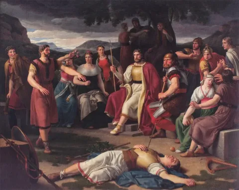 The Death of Balder by Christoffer Wilhelm Eckersberg, 1817. Public domain, via Wikimedia Commons.