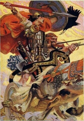 Cuchulain in Battle, illustrated by Joseph Christian Leyendecker, 1911. Public Domain. Source: Wikimedia Commons.